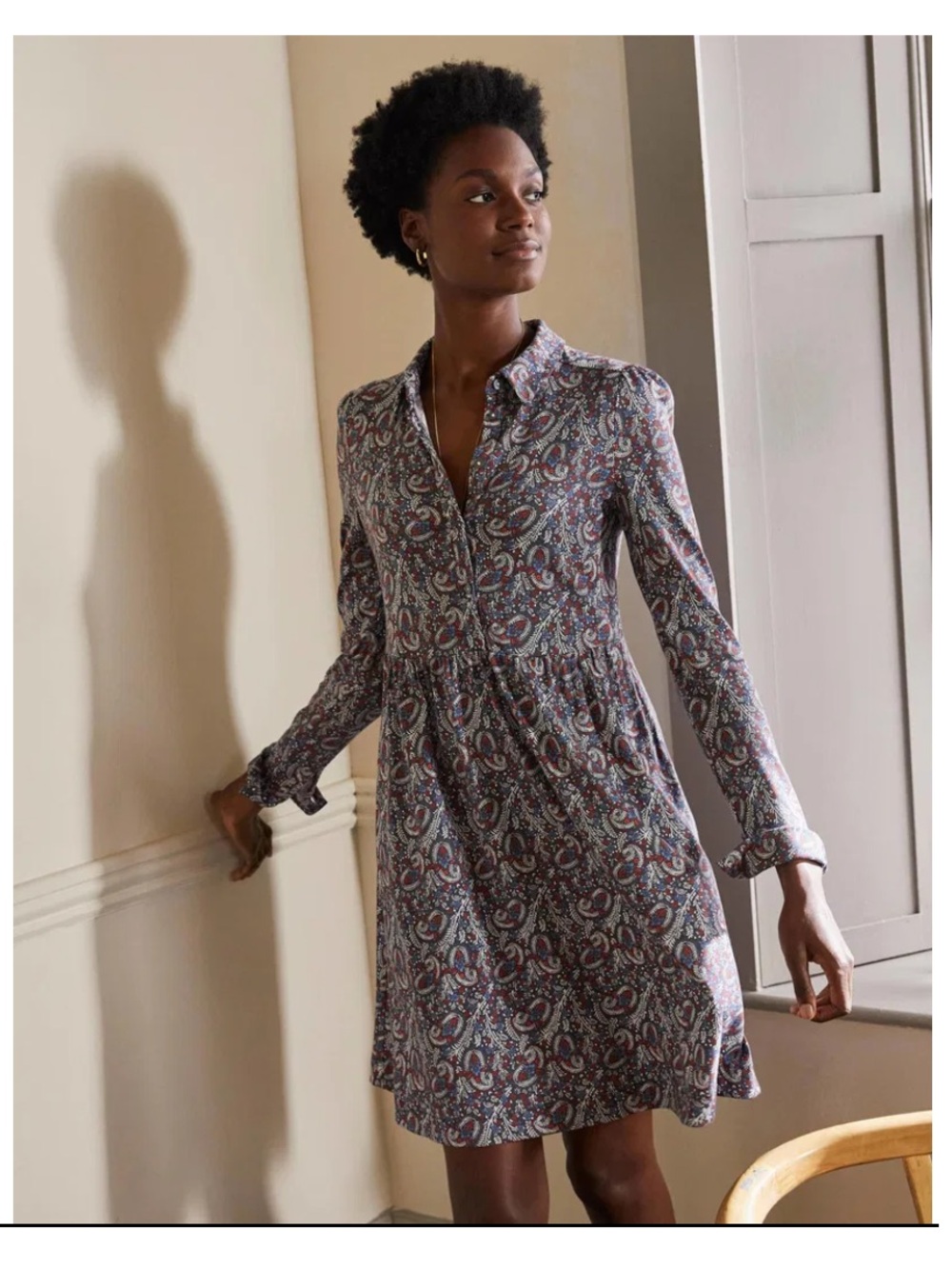 NEW Boden Alma Paisley Jersey Mini Shirt Dress, Size 6R